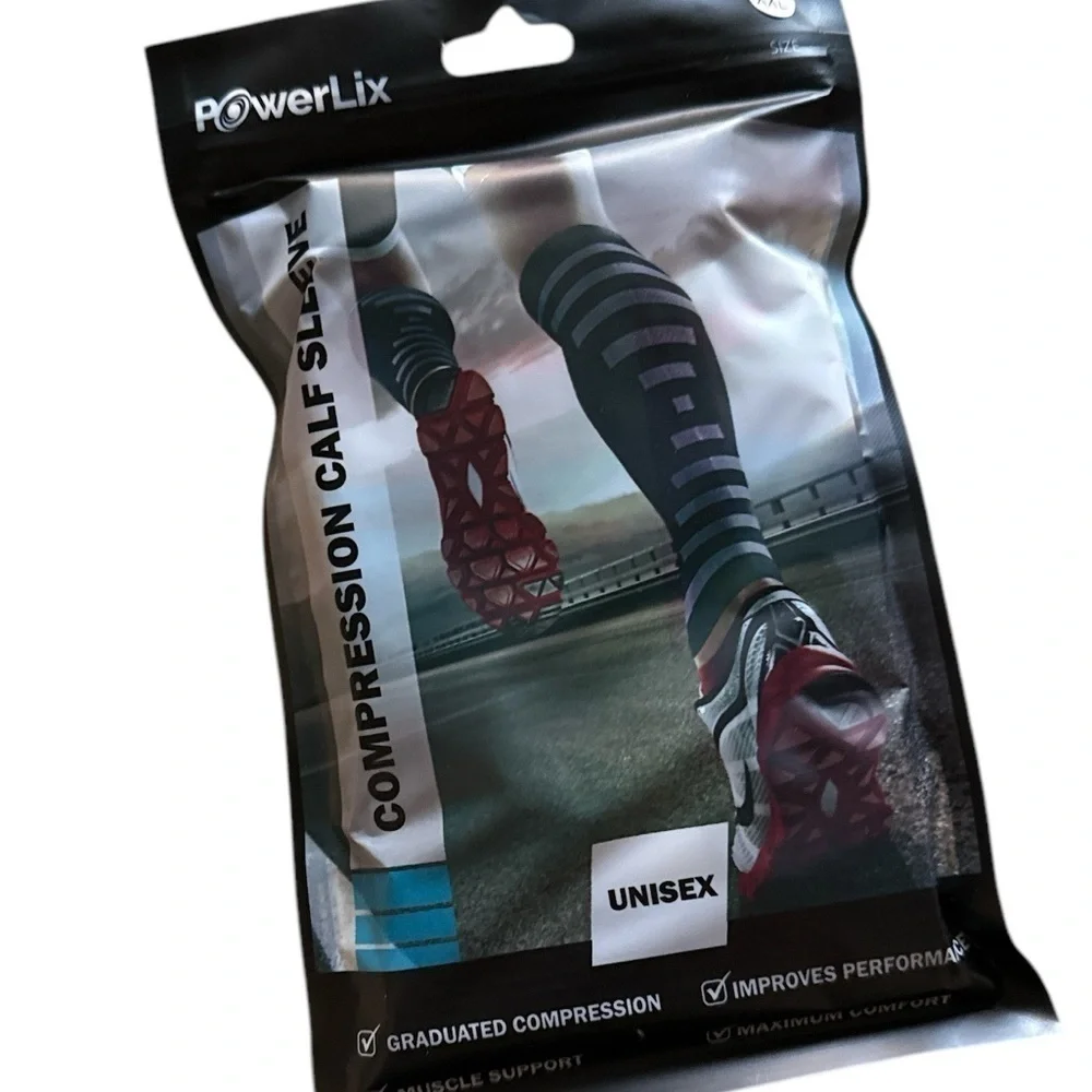 Compression sleeve for calves NEW muscle support calf unisex PowerLix one pair